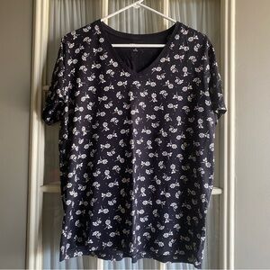 Lands End Black and White Floral Cotton Top